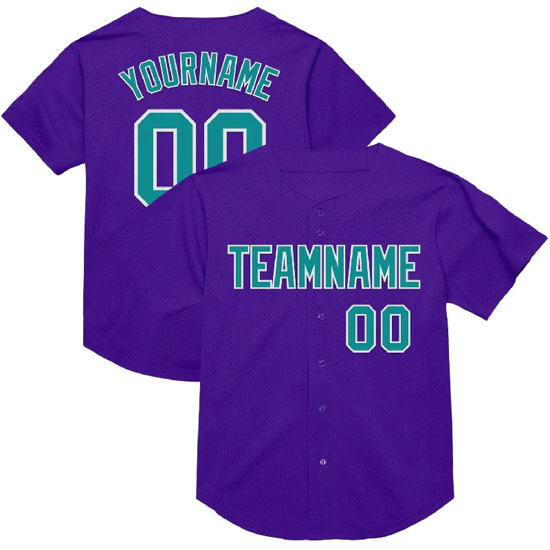 Baseball Jersey For Toddlers-Custom Purple Teal-White Mesh Authentic Throwback Baseball Jersey