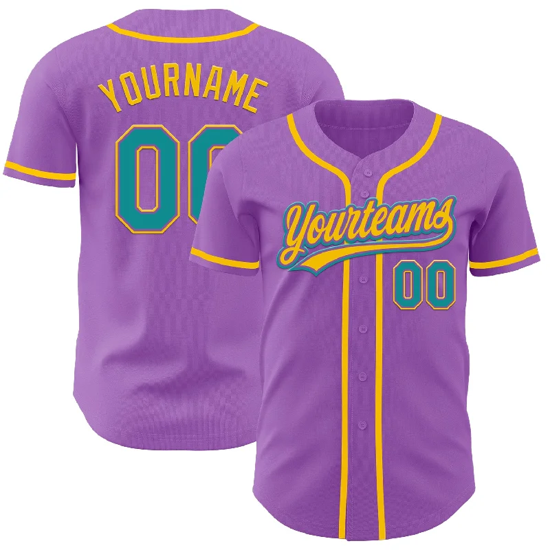 Baseball Jersey With Secure Zipper Pocket-Custom Medium Purple Teal-Yellow Authentic Baseball Jersey