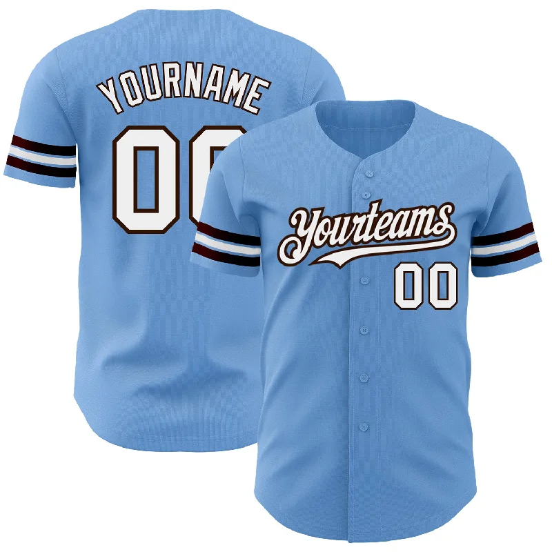 Baseball Jersey With Oversized Sleeves-Custom Light Blue White-Brown Authentic Baseball Jersey