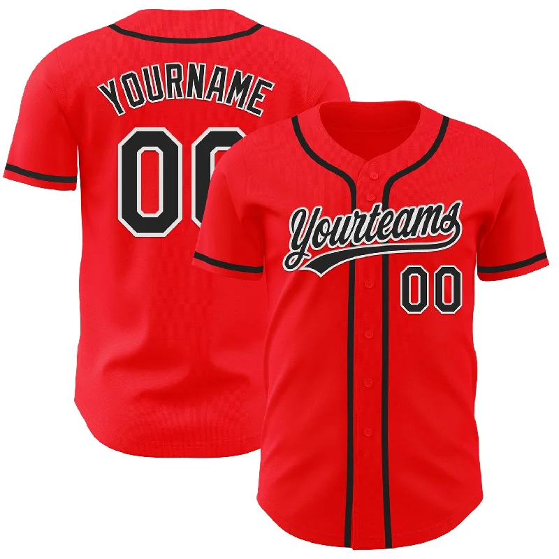 Baseball Jersey With Authentic MLB Look-Custom Fire Red Black-White Authentic Baseball Jersey