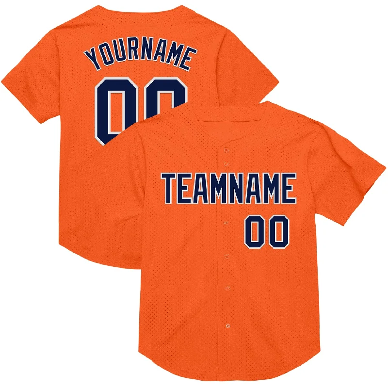 Baseball Jersey With Contrast Collar-Custom Orange Navy-White Mesh Authentic Throwback Baseball Jersey