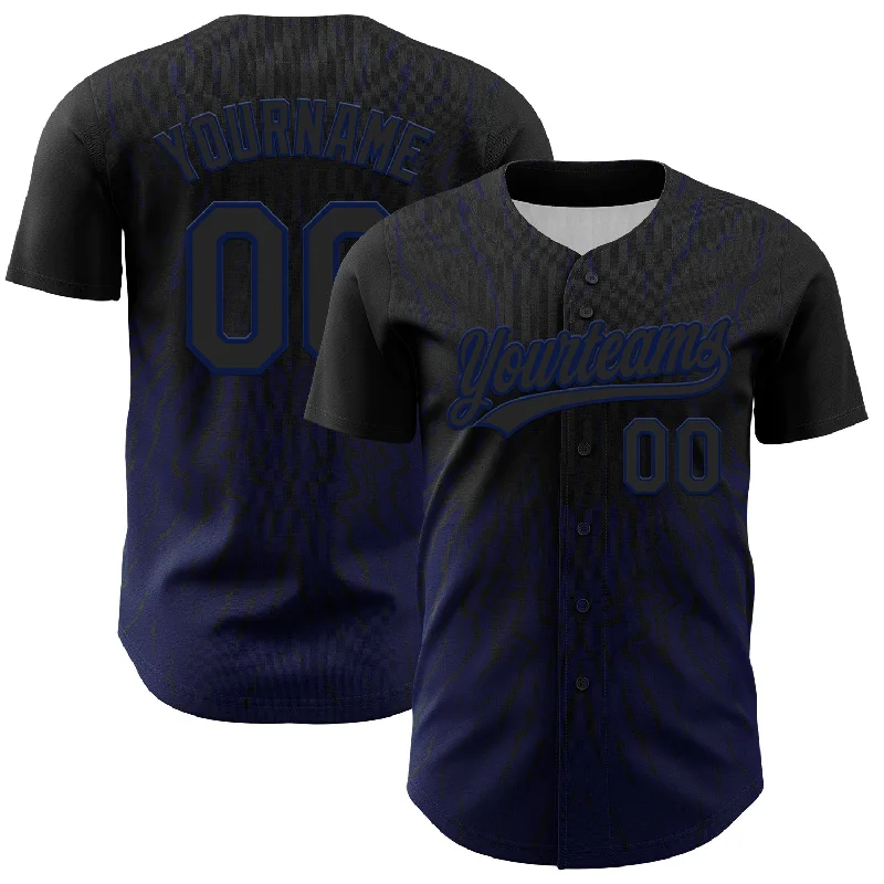 Baseball Jersey With Stadium Edition-Custom Black Navy 3D Pattern Design Abstract Wave Authentic Baseball Jersey