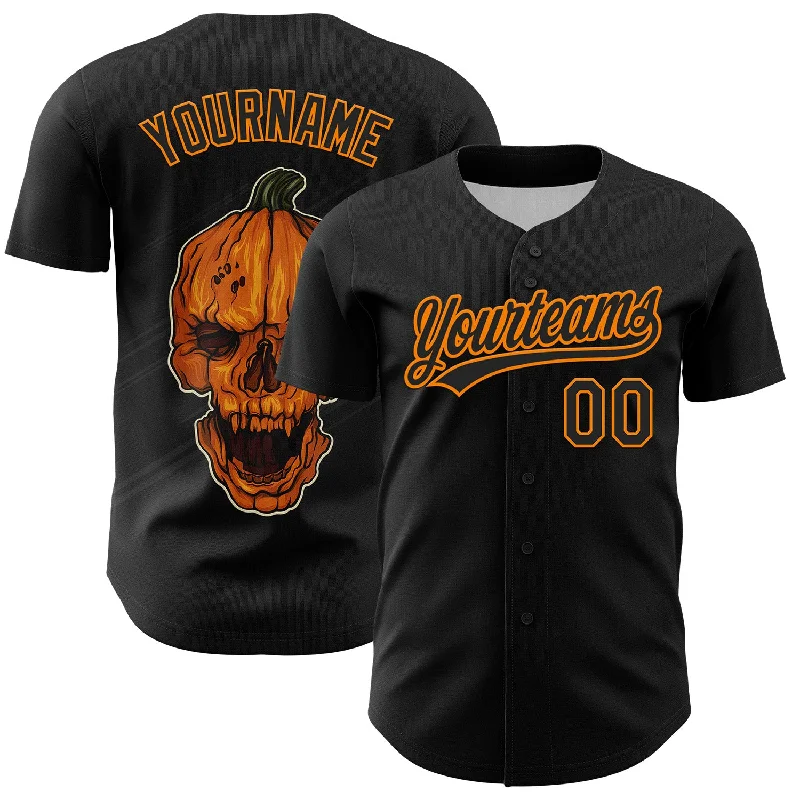 Baseball Jersey With Soft Touch Fabric-Custom Black Bay Orange 3D Halloween Authentic Baseball Jersey