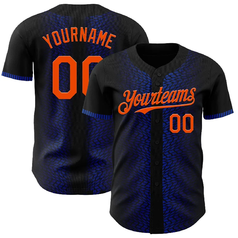 Baseball Jersey With Premium Stitching-Custom Black Orange-Thunder Blue 3D Pattern Design Geometric Shapes Authentic Baseball Jersey