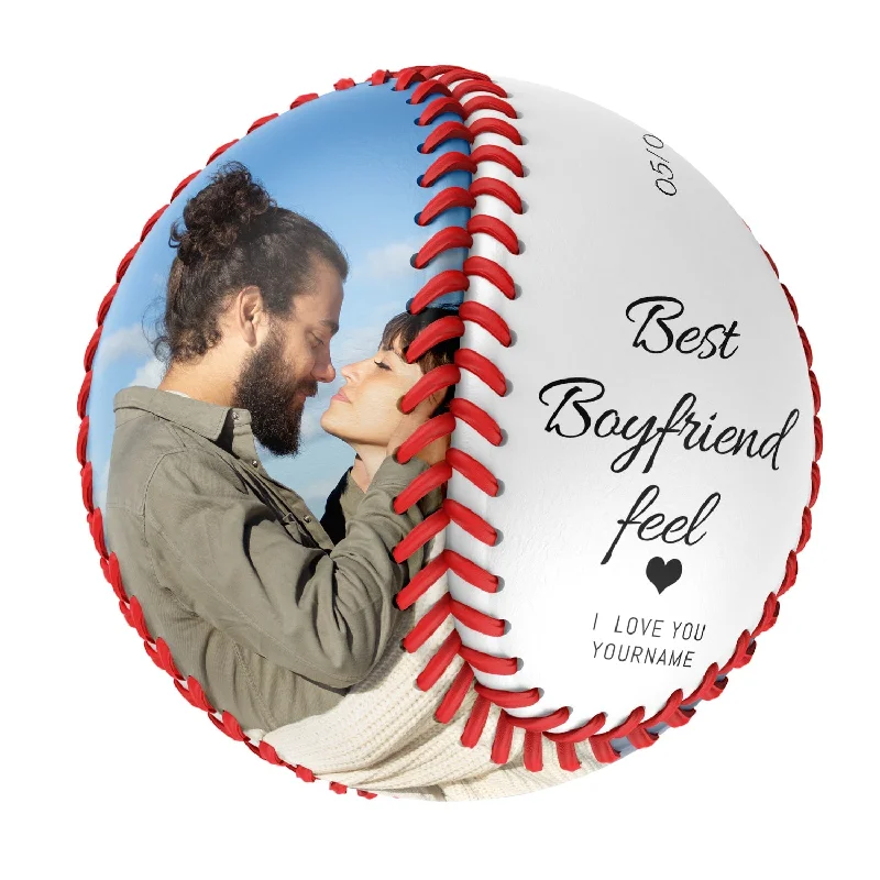 Baseball Fantasy Baseball-Best Boyfriend Feel Personalized Anniversary Name Date Photo White Baseballs