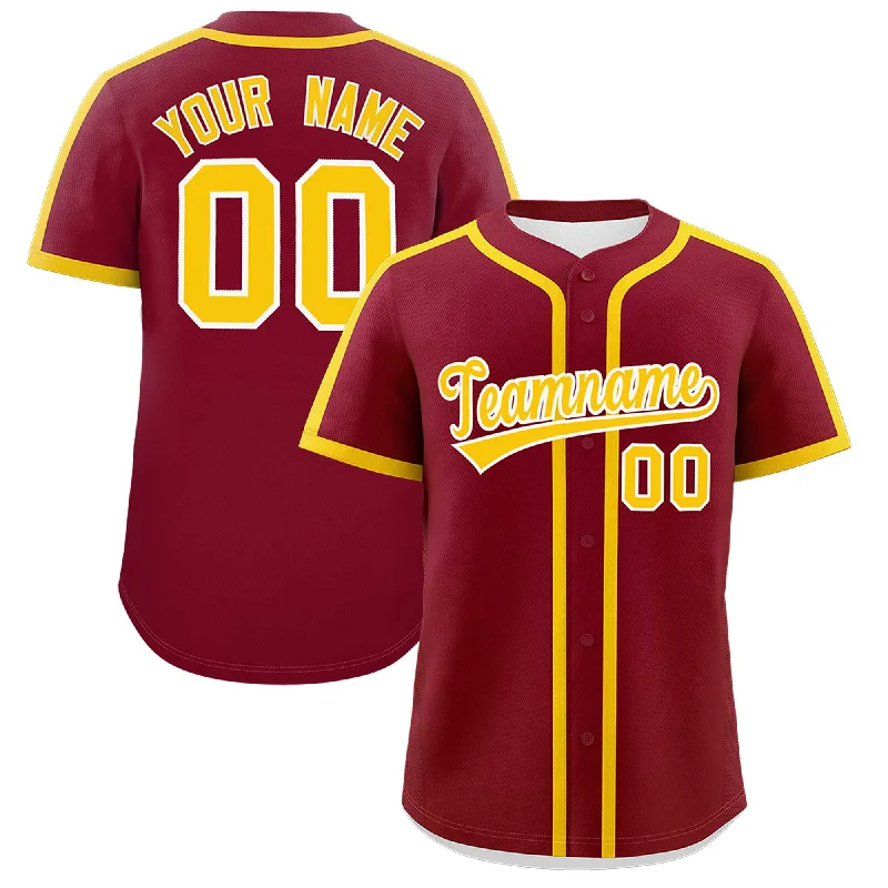 Baseball Jersey With Contrast Collar-Custom Crimson Gold Personalized Classic Authentic Baseball Jersey