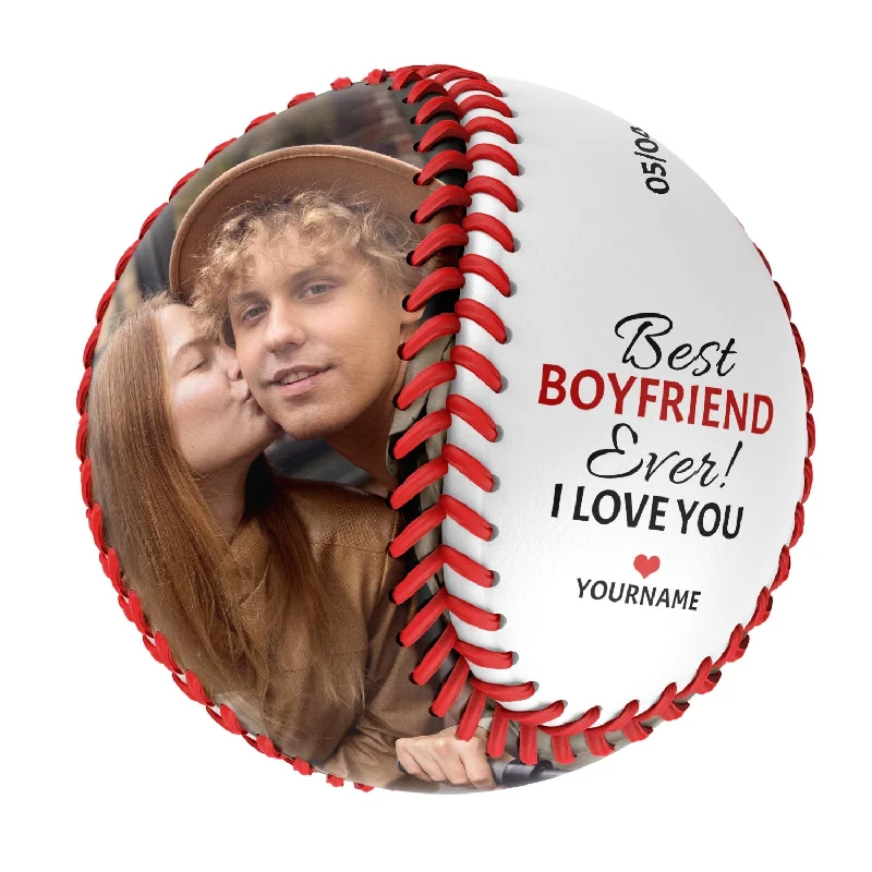 Baseball Leadership-Best Boyfriend Ever Personalized Anniversary Name Date Photo White Baseballs