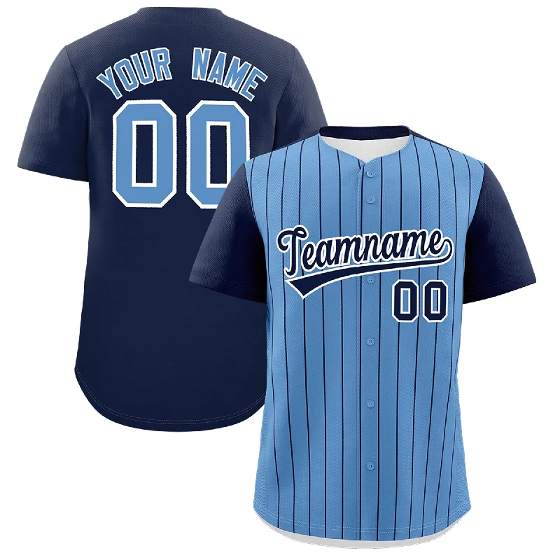 Baseball Jersey With Drawstring Hood-Custom Light Blue Navy Pinstripe Personalized Two-Tone Authentic Baseball Jersey