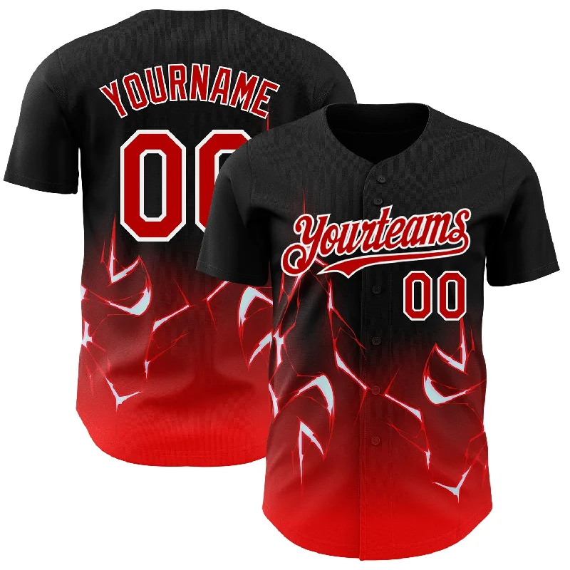 Baseball Jersey With Color Block Design-Custom Black Red-White 3D Pattern Design Lightning Authentic Baseball Jersey