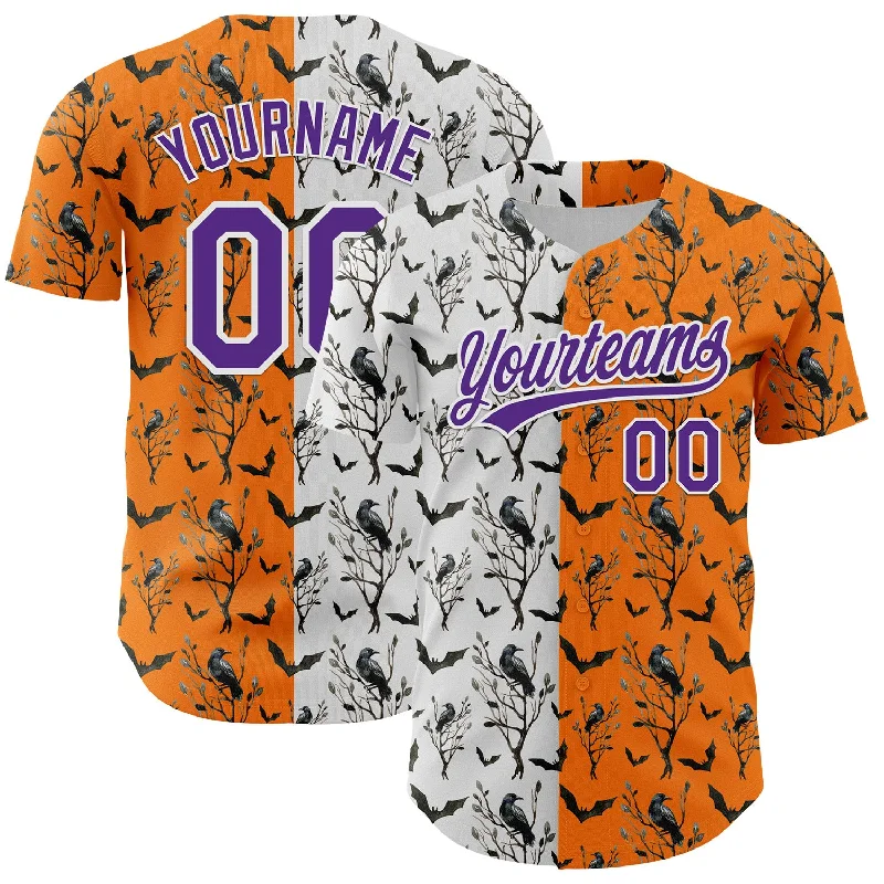 Baseball Jersey For Coaches-Custom Bay Orange Purple-White 3D Pattern Halloween Authentic Baseball Jersey