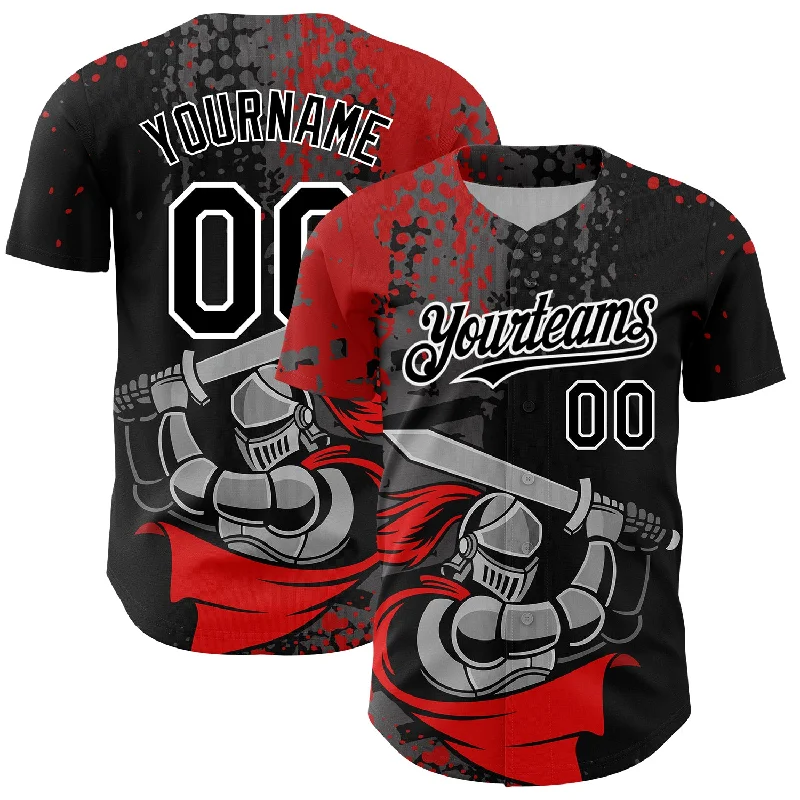 Baseball Jersey For Summer Games-Custom Black Red-White 3D Pattern Design Knight Hero Art Authentic Baseball Jersey