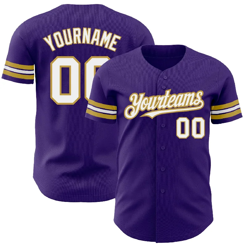 Baseball Jersey For Men-Custom Purple White-Old Gold Authentic Baseball Jersey