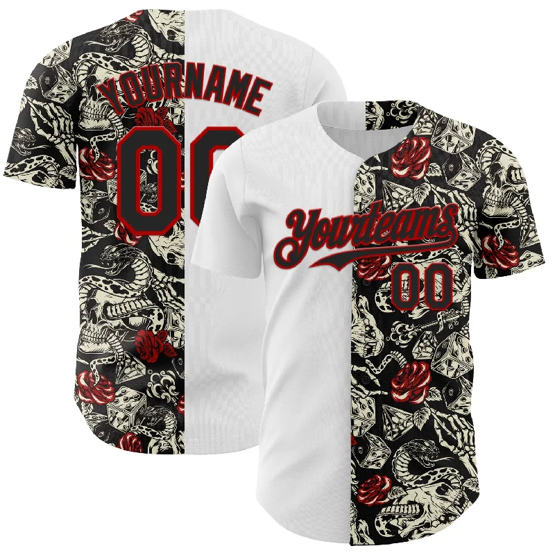 Baseball Jersey With Modern Look-Custom White Black-Red 3D Pattern Design Vintage Tattoos Authentic Baseball Jersey