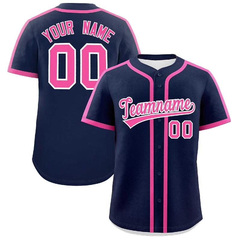 Baseball Jersey With Street Fashion Influence-Custom Navy Pink Personalized Classic Authentic Baseball Jersey