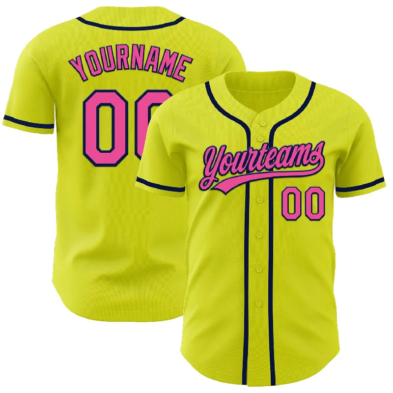 Baseball Jersey With Mesh Fabric-Custom Neon Yellow Pink-Navy Authentic Baseball Jersey