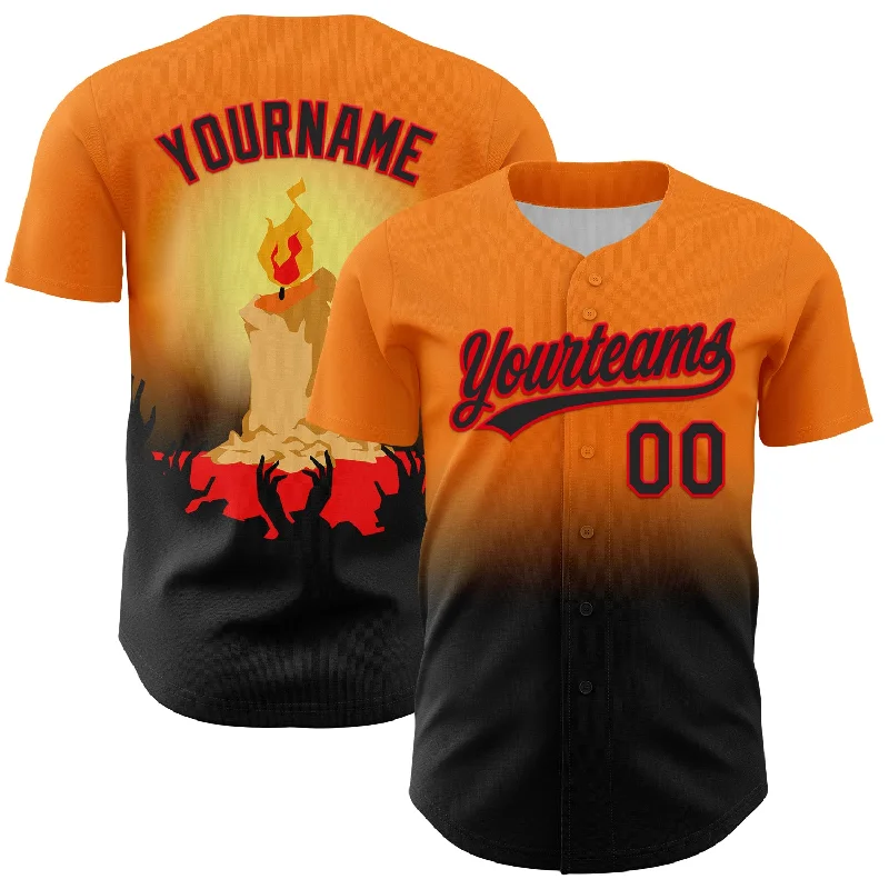 Baseball Jersey With Adjustable Sleeves-Custom Bay Orange Black-Fire Red 3D Halloween Authentic Baseball Jersey