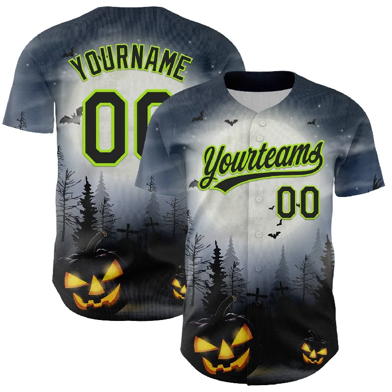 Baseball Jersey For College-Custom Gray Black-Neon Green 3D Pattern Halloween Authentic Baseball Jersey