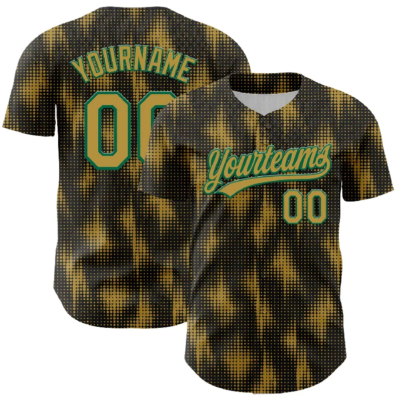 Baseball Jersey With Retro Team Logos-Custom Black Old Gold-Kelly Green 3D Pattern Design Halftone Dots Authentic Baseball Jersey