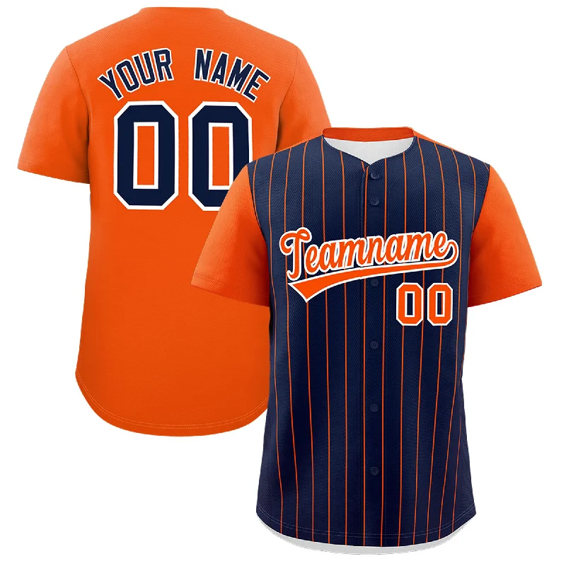 Baseball Jersey With Breathable Material-Custom Navy Orange Pinstripe Personalized Two-Tone Authentic Baseball Jersey