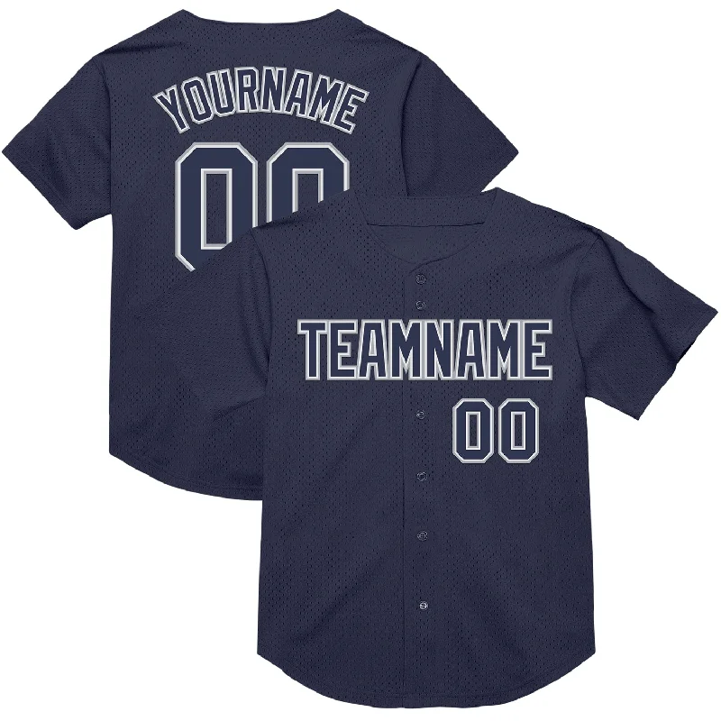 Baseball Jersey For Practice-Custom Navy White-Gray Mesh Authentic Throwback Baseball Jersey