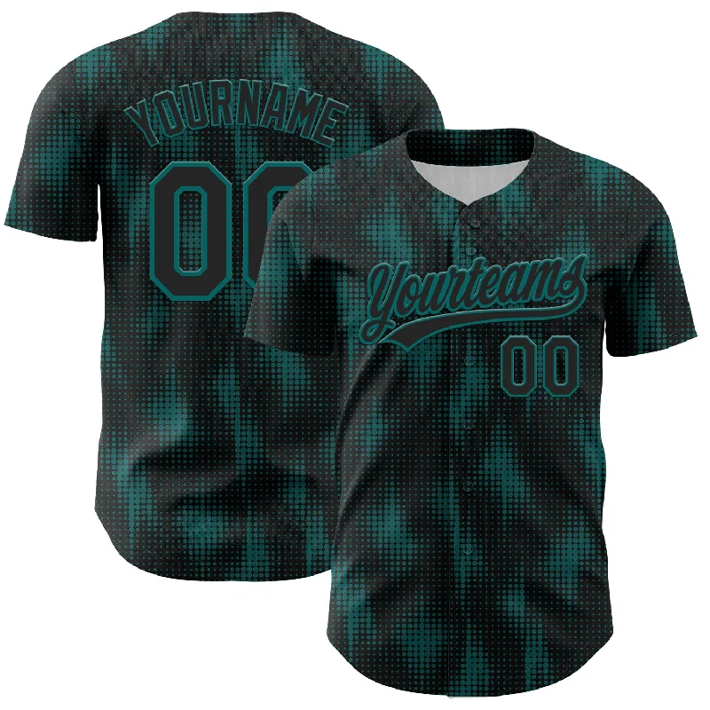 Baseball Jersey With Classic Pinstripes-Custom Black Teal 3D Pattern Design Halftone Dots Authentic Baseball Jersey