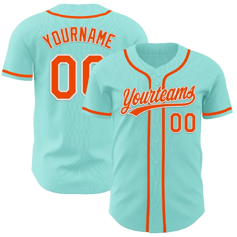 Baseball Jersey With Heat-Sealed Graphics-Custom Ice Blue Orange-White Authentic Baseball Jersey