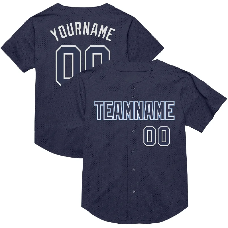 Baseball Jersey With Floral Print-Custom Navy White-Light Blue Mesh Authentic Throwback Baseball Jersey