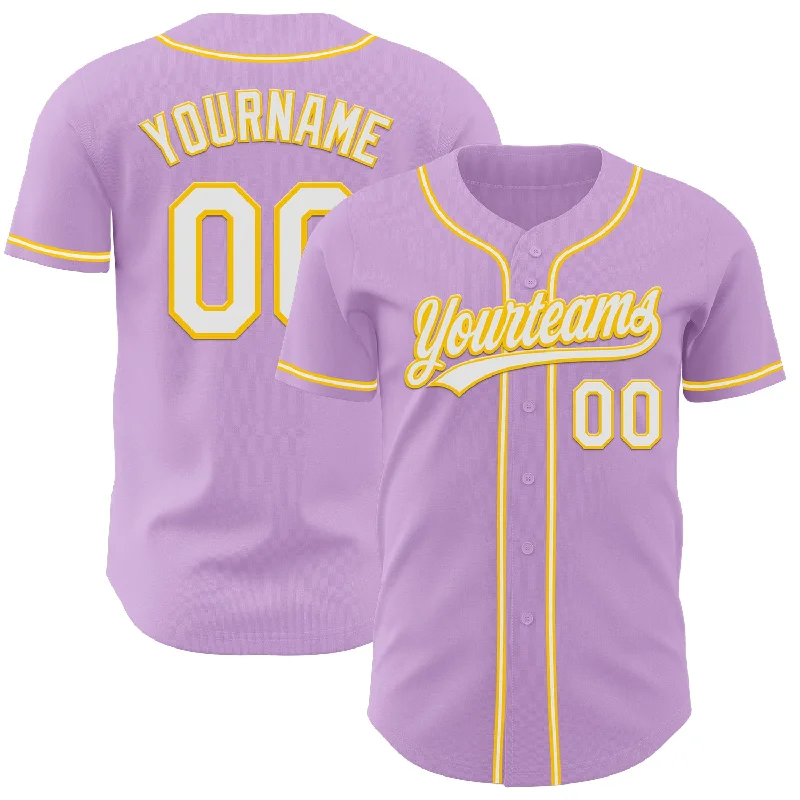 Baseball Jersey With Extra Ventilation-Custom Light Purple White-Yellow Authentic Baseball Jersey