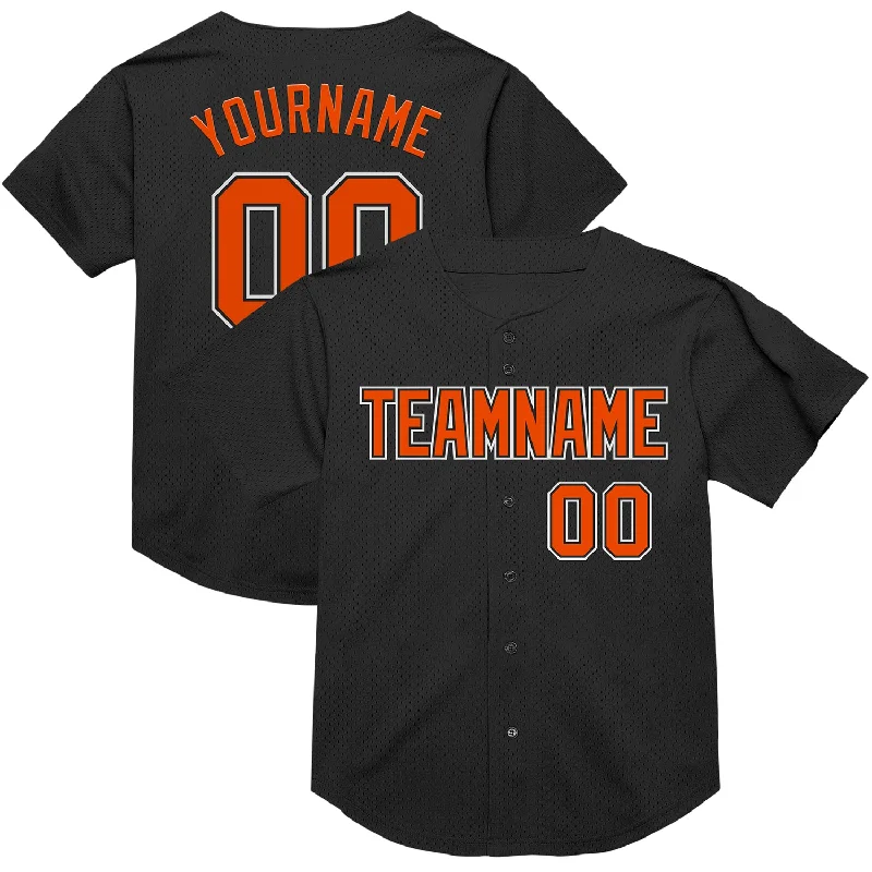 Baseball Jersey With Classic Baseball Script-Custom Black Orange-White Mesh Authentic Throwback Baseball Jersey