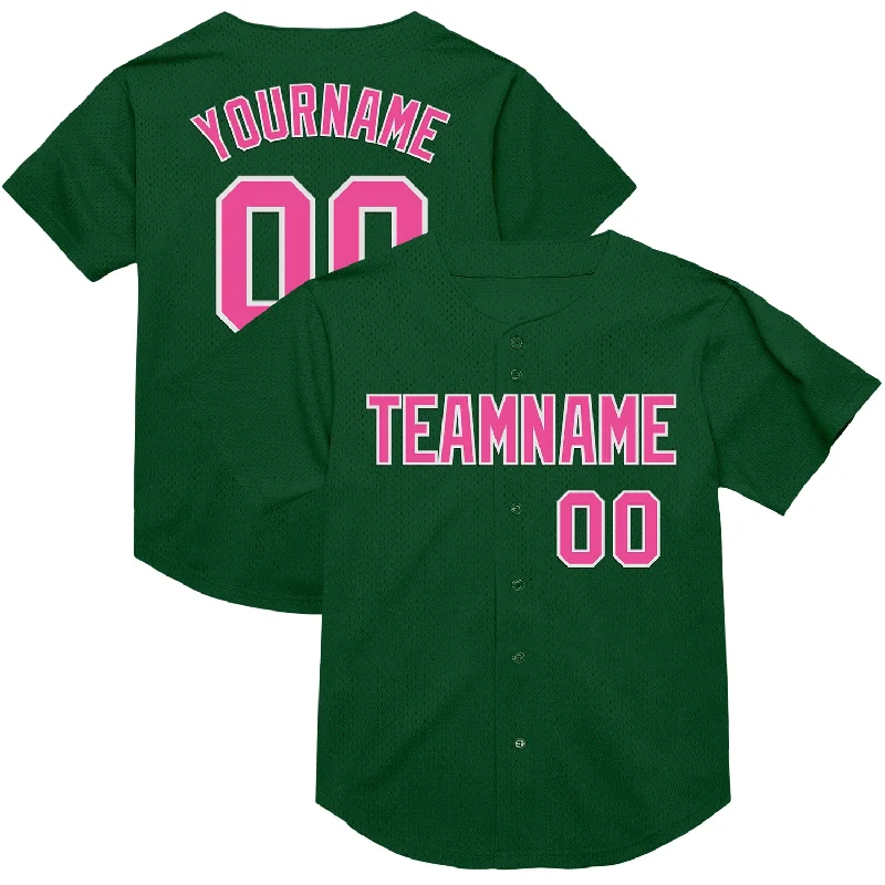 Baseball Jersey With Digital Print-Custom Green Pink-White Mesh Authentic Throwback Baseball Jersey