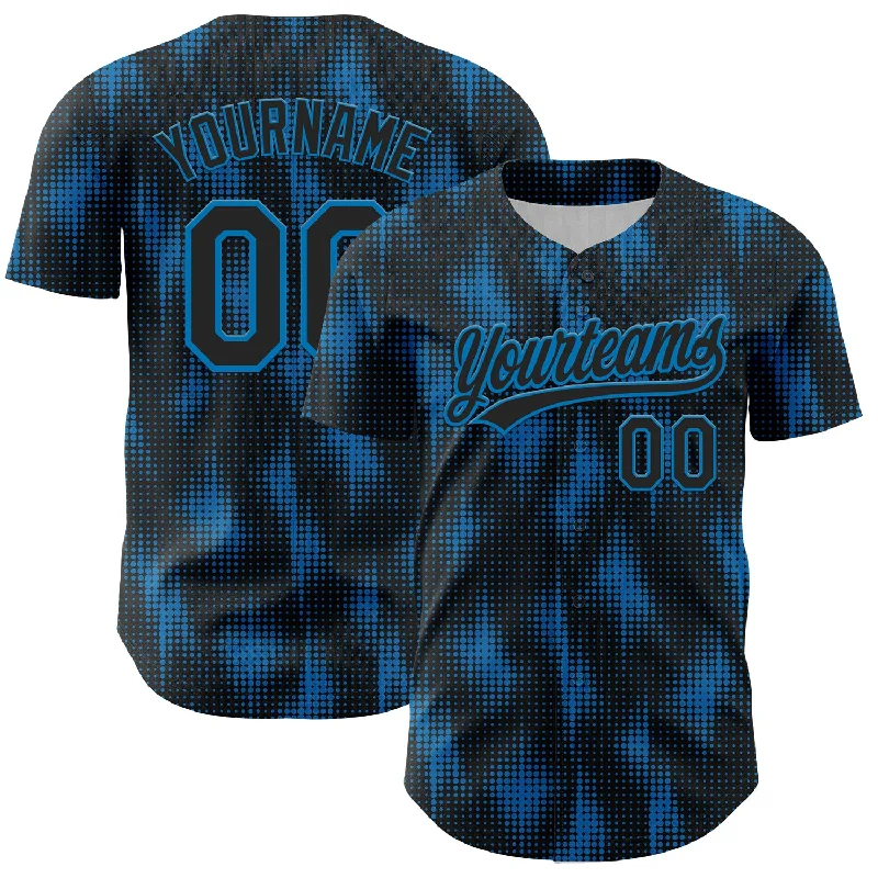 Baseball Jersey With Modern Patterns-Custom Black Blue 3D Pattern Design Halftone Dots Authentic Baseball Jersey