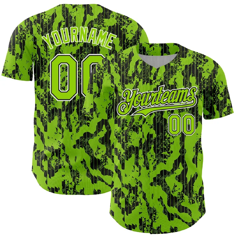 Baseball Jersey With Adjustable Fit-Custom Neon Green Black-White 3D Pattern Design Abstract Fluid Authentic Baseball Jersey