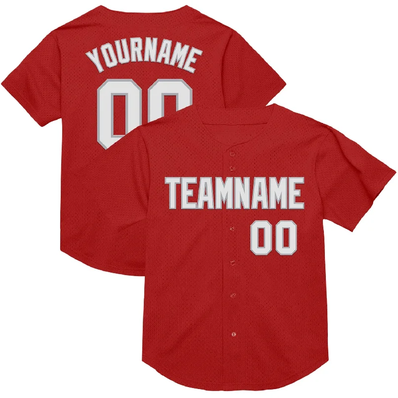 Baseball Jersey For MLB Fans-Custom Red White-Gray Mesh Authentic Throwback Baseball Jersey