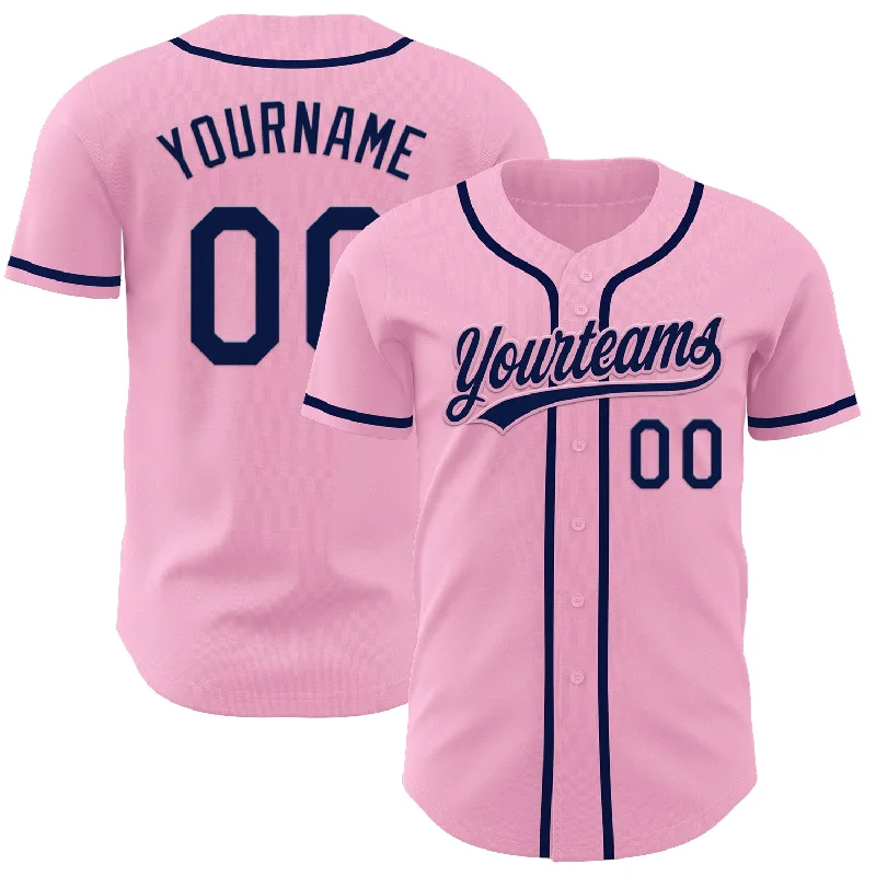 Baseball Jersey With Red And Blue-Custom Light Pink Navy Authentic Baseball Jersey