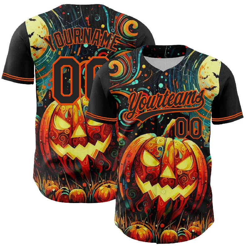 Baseball Jersey With Reinforced Shoulders-Custom Black Orange 3D Halloween Authentic Baseball Jersey