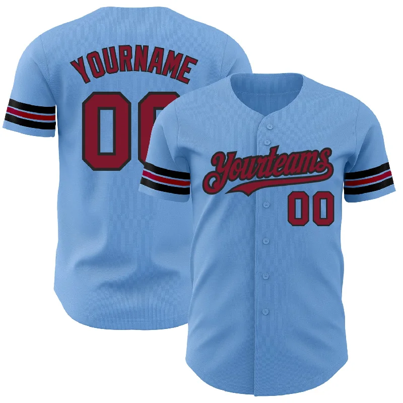 Baseball Jersey With Contrast Sleeves-Custom Light Blue Crimson-Black Authentic Baseball Jersey