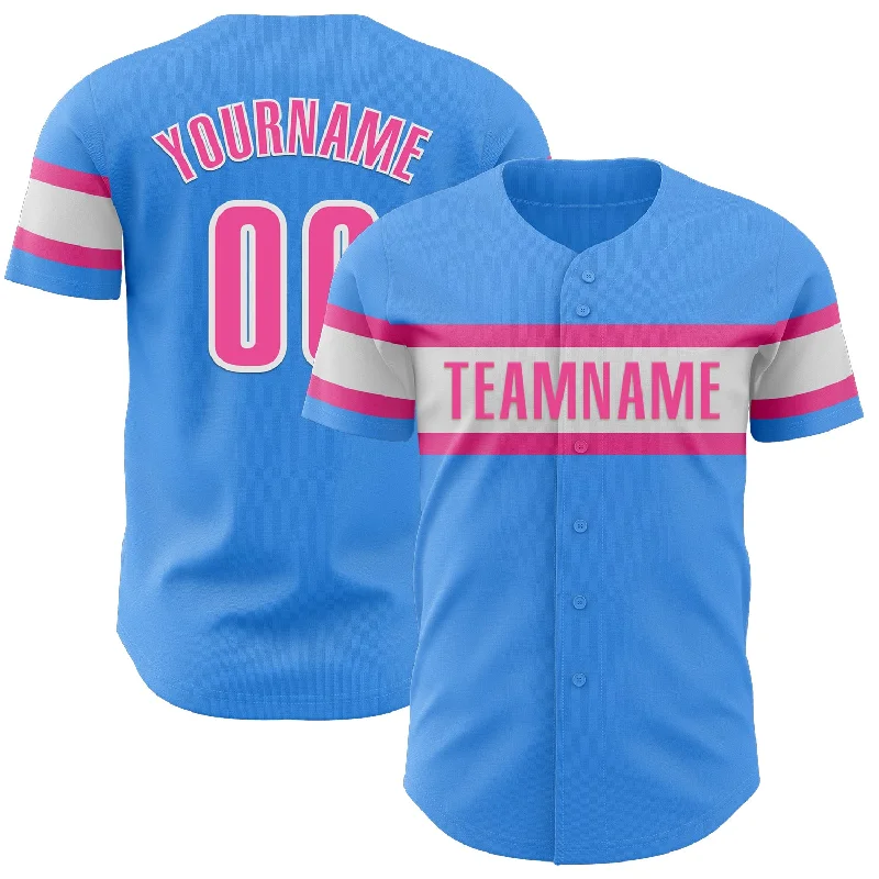 Baseball Jersey With Player Name-Custom Electric Blue Pink-White Authentic Baseball Jersey