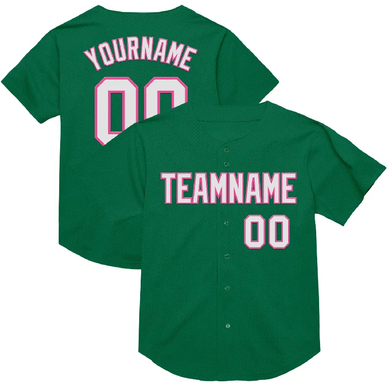 Baseball Jersey With Ultra-Breathable Mesh-Custom Kelly Green White-Pink Mesh Authentic Throwback Baseball Jersey