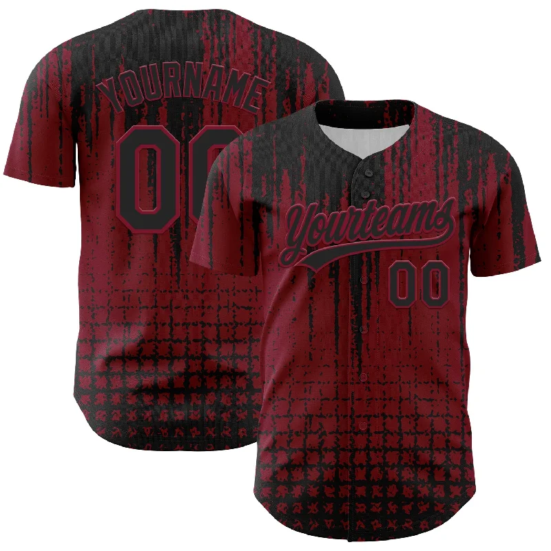 Baseball Jersey With Reinforced Shoulders-Custom Crimson Black 3D Pattern Design Abstract Shape Authentic Baseball Jersey