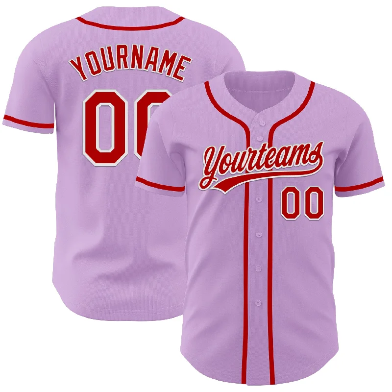 Baseball Jersey With Elastic Cuffs-Custom Light Purple Red-White Authentic Baseball Jersey