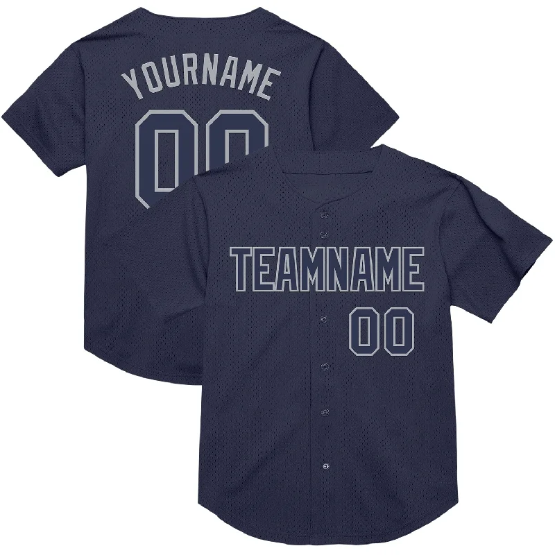 Baseball Jersey With Classic White-Custom Navy Gray Mesh Authentic Throwback Baseball Jersey