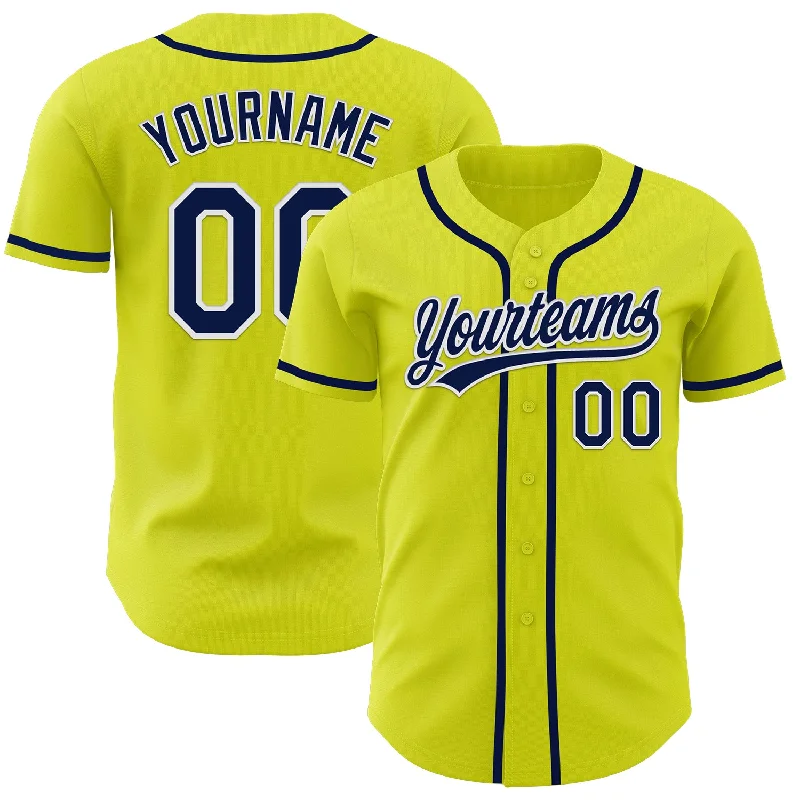 Baseball Jersey With Breathable Material-Custom Neon Yellow Navy-White Authentic Baseball Jersey