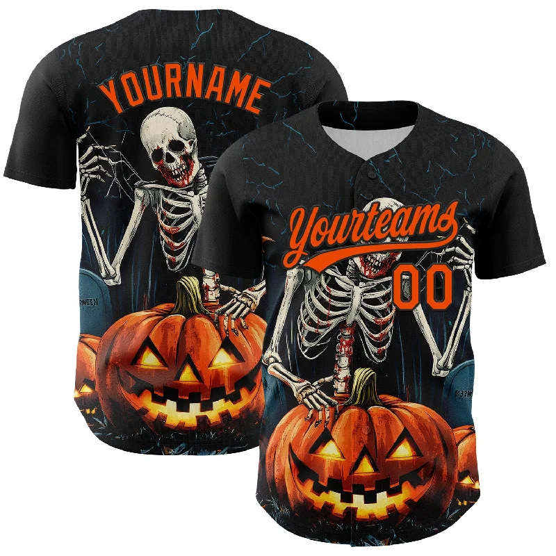 Baseball Jersey With Full Button Front-Custom Black Orange 3D Halloween Authentic Baseball Jersey