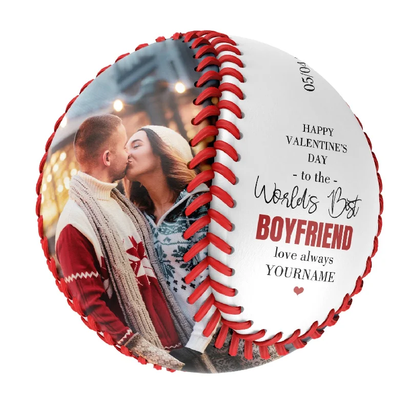 Baseball Communication-Happy Valentine's Day To The World‘s Best Boyfriend Personalized Anniversary Name Date Photo White Baseballs