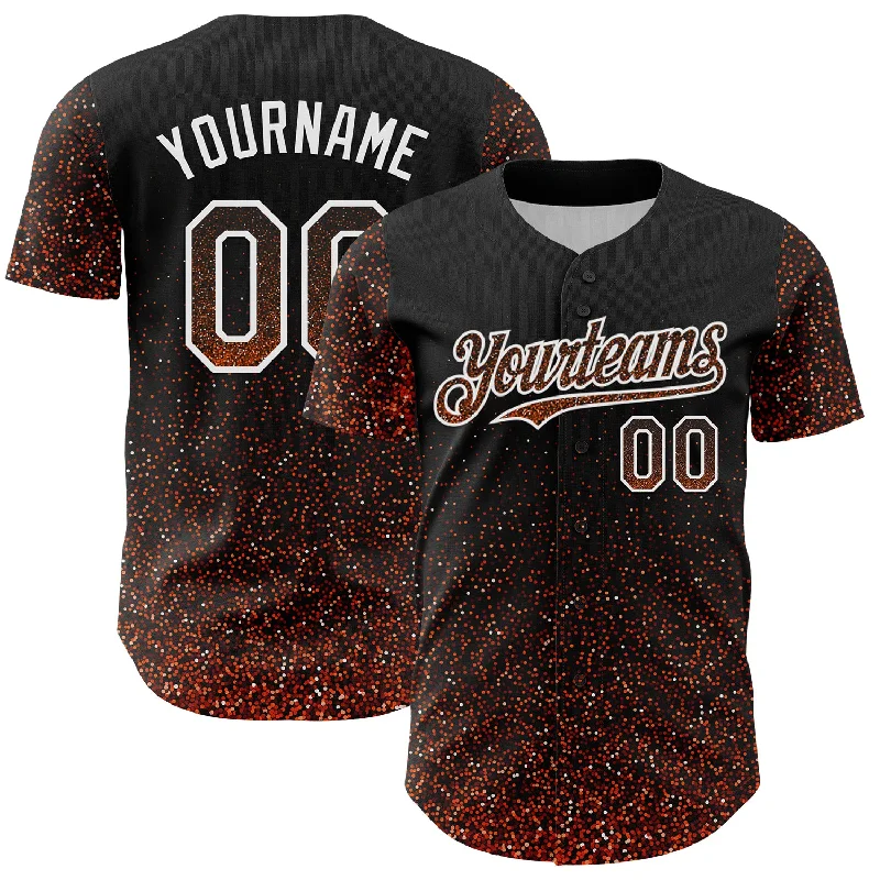 Baseball Jersey With Black And Gold-Custom Black Orange-White 3D Pattern Design Abstract Colorful Glittering Dot Authentic Baseball Jersey