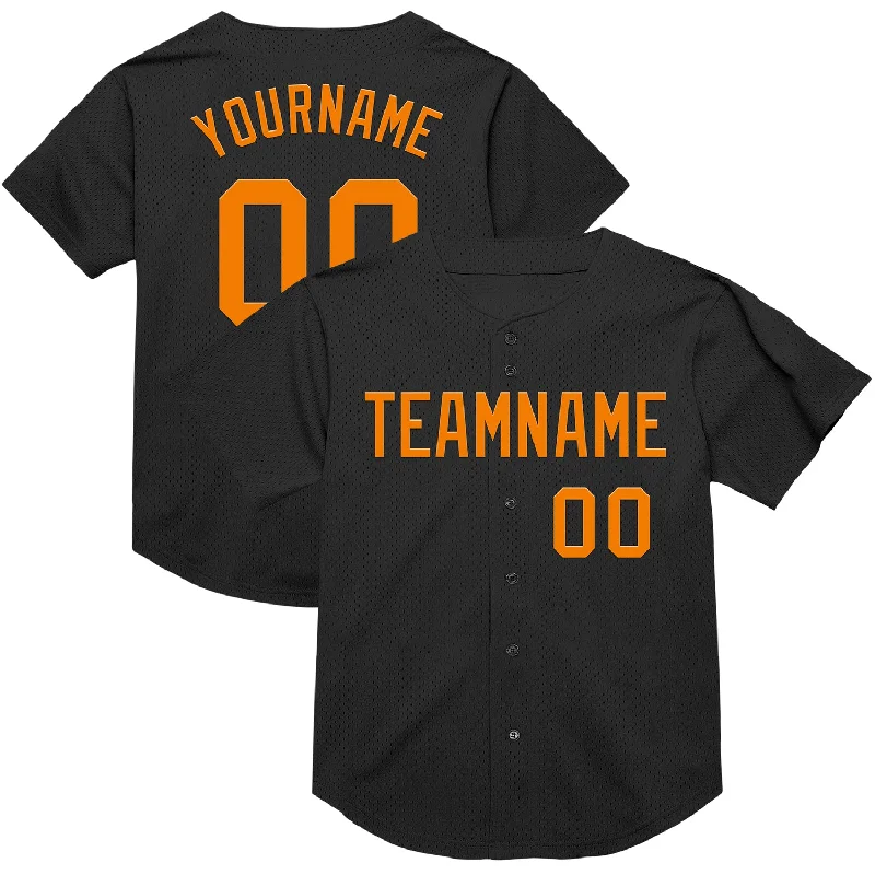 Baseball Jersey With Minimal Branding-Custom Black Bay Orange Mesh Authentic Throwback Baseball Jersey