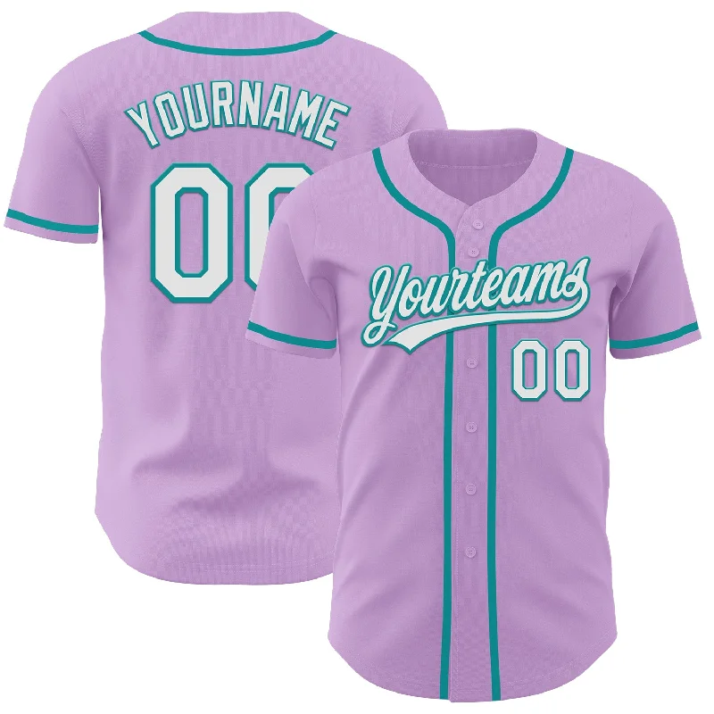 Baseball Jersey With Side Vents-Custom Light Purple White-Teal Authentic Baseball Jersey