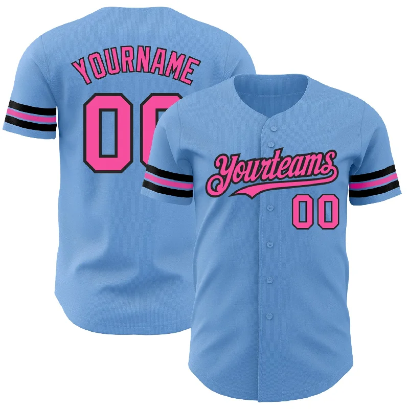 Baseball Jersey With Hooded Design-Custom Light Blue Pink-Black Authentic Baseball Jersey