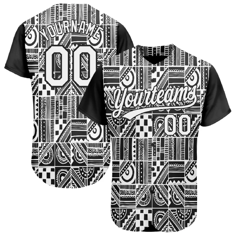 Baseball Jersey With Fade-Resistant Print-Custom Black White 3D Pattern Design Geometric Monochrome Mosaic Style Authentic Baseball Jersey