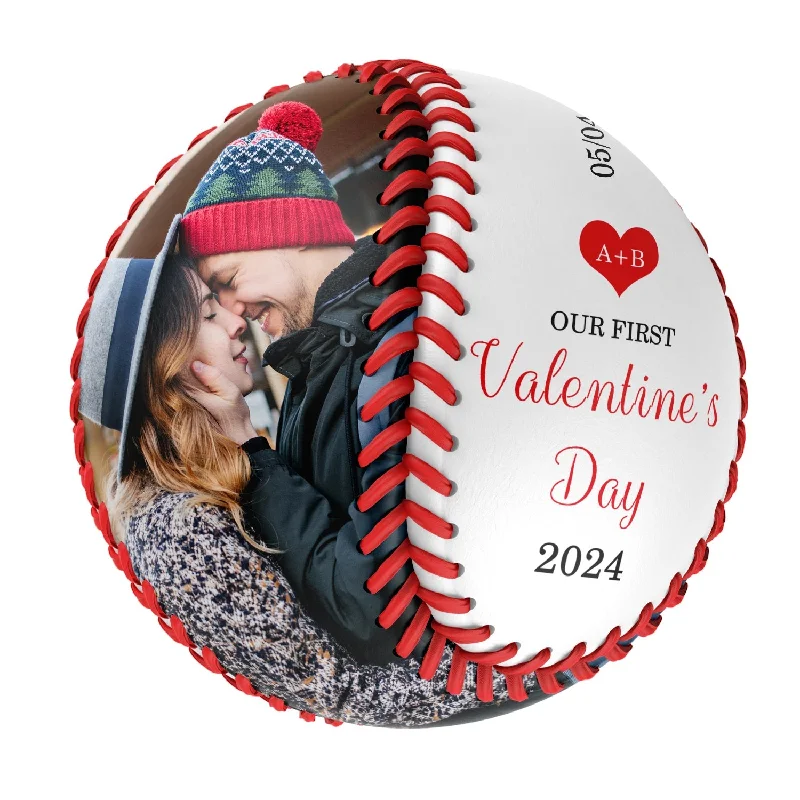 Baseball Drills For Kids-Our First Valentine's Day Personalized Anniversary Name Date Photo White Baseballs